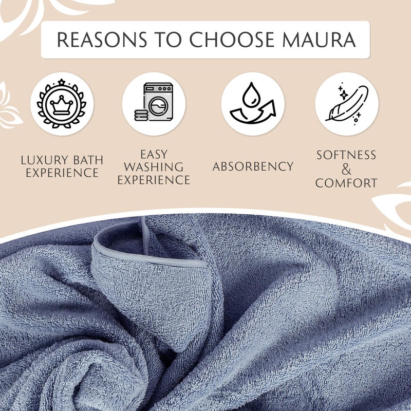 MAURA Light Blue Extra Large Turkish Cotton Luxury Bath Towels Set of 4. Ultra-Soft, Thick & Plush Towels for Bathroom - Serenity Blue - Image 4
